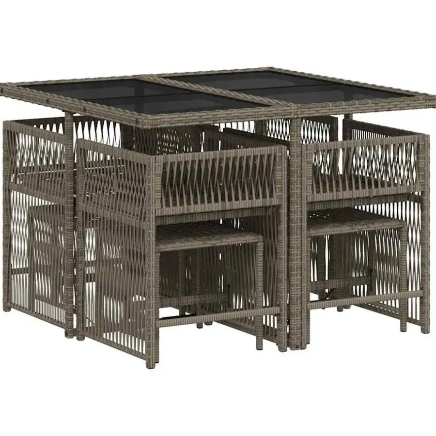 vidaXL - 9 delige Tuinset donkergrijs kussens 4 krukken - PE rattan - 110x106 cm