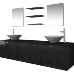 Badmeubelsets-vidaXL - Badkamer Meubel - Zwart - Bewerkt hout