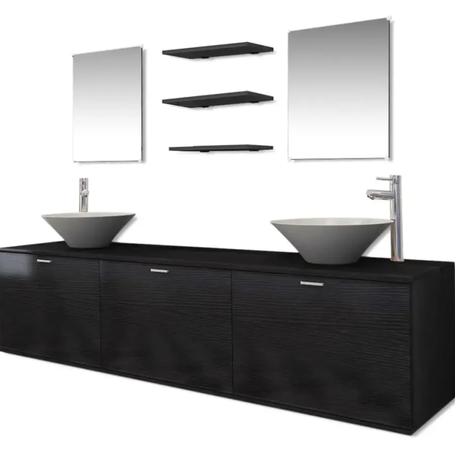 Badmeubelsets-vidaXL - Badkamer Meubel - Zwart - Bewerkt hout