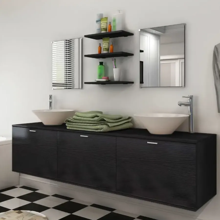 Badmeubelsets-vidaXL - Badkamer Meubel - Zwart - Bewerkt hout