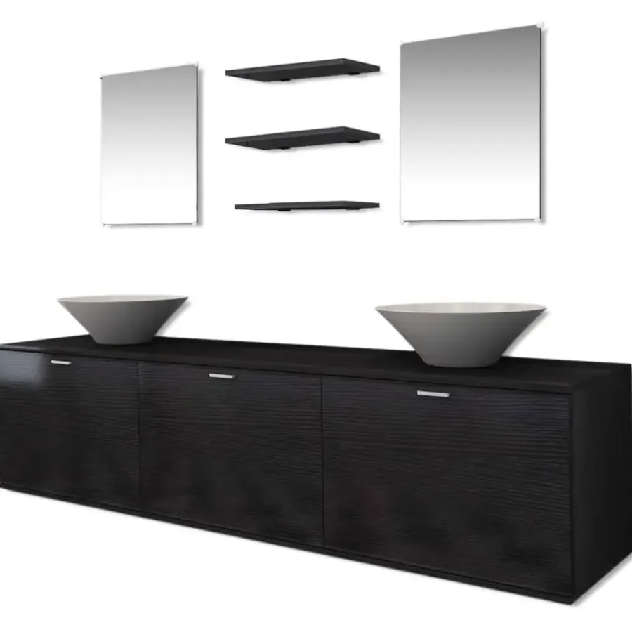 Badmeubelsets-vidaXL - Badkamer Meubel - Zwart - Bewerkt hout