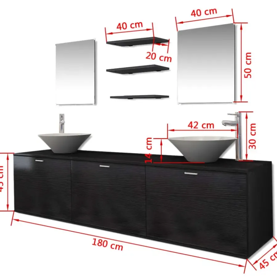 Badmeubelsets-vidaXL - Badkamer Meubel - Zwart - Bewerkt hout