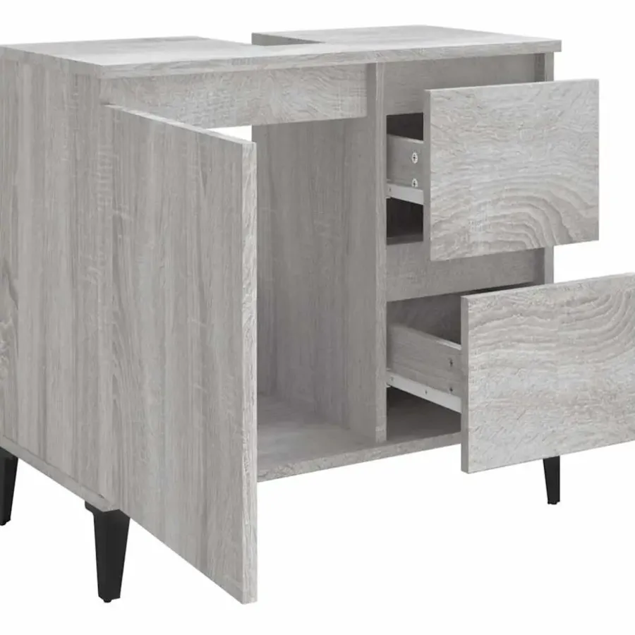 Wastafelkasten-vidaXL - Badkamerkast - Grijs - Bewerkt hout