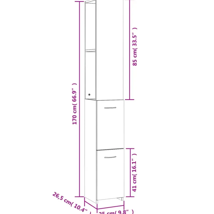 Hoge Kasten-vidaXL - Badkamerkast - Grijs - Bewerkt hout