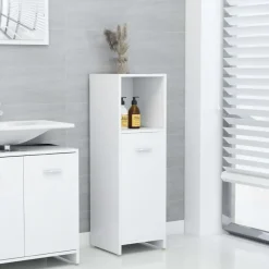 Hoge Kasten-vidaXL - Badkamerkast - Wit - Bewerkt hout