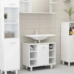 Wastafelkasten-vidaXL - Badkamerkast - Wit - Bewerkt hout