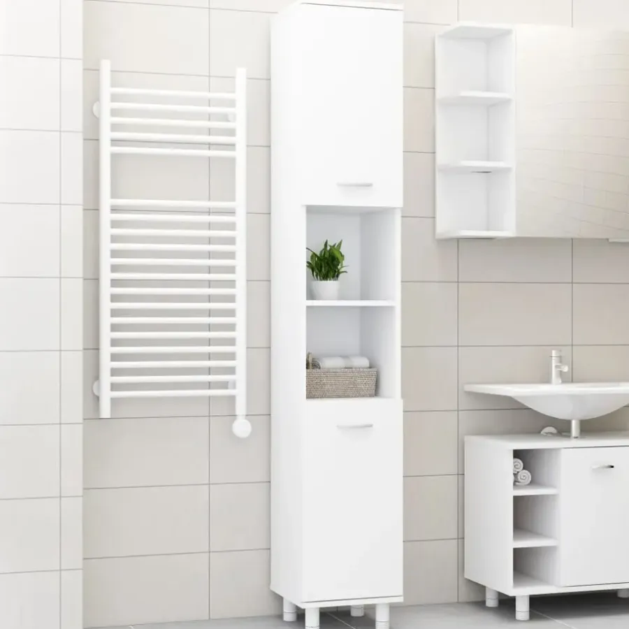 Hoge Kasten-vidaXL - Badkamerkast - Wit - Bewerkt hout