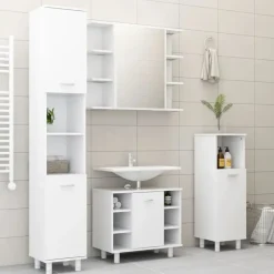 Hoge Kasten-vidaXL - Badkamerkast - Wit - Bewerkt hout