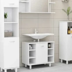 Wastafelkasten-vidaXL - Badkamerkast - Wit - Bewerkt hout