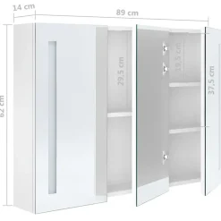 Spiegelkasten-vidaXL - Badkamerkast - Wit - MDF - 89 x 14 x 62 cm