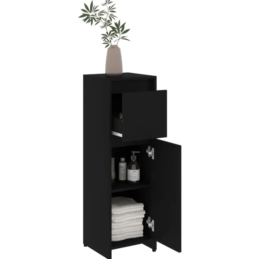 Hoge Kasten-vidaXL - Badkamerkast - Zwart - Bewerkt hout