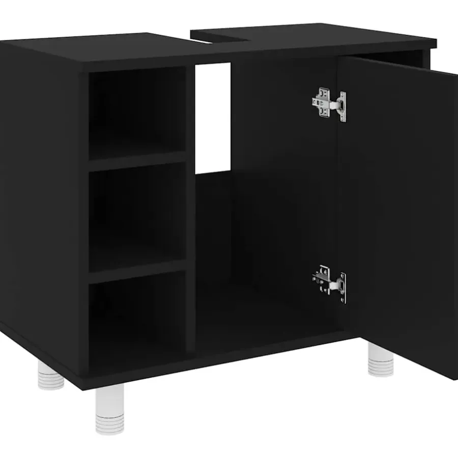 Wastafelkasten-vidaXL - Badkamerkast - Zwart - Bewerkt hout