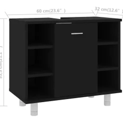 Wastafelkasten-vidaXL - Badkamerkast - Zwart - Bewerkt hout