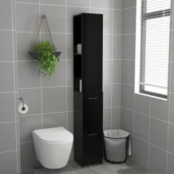 Hoge Kasten-vidaXL - Badkamerkast - Zwart - Bewerkt hout