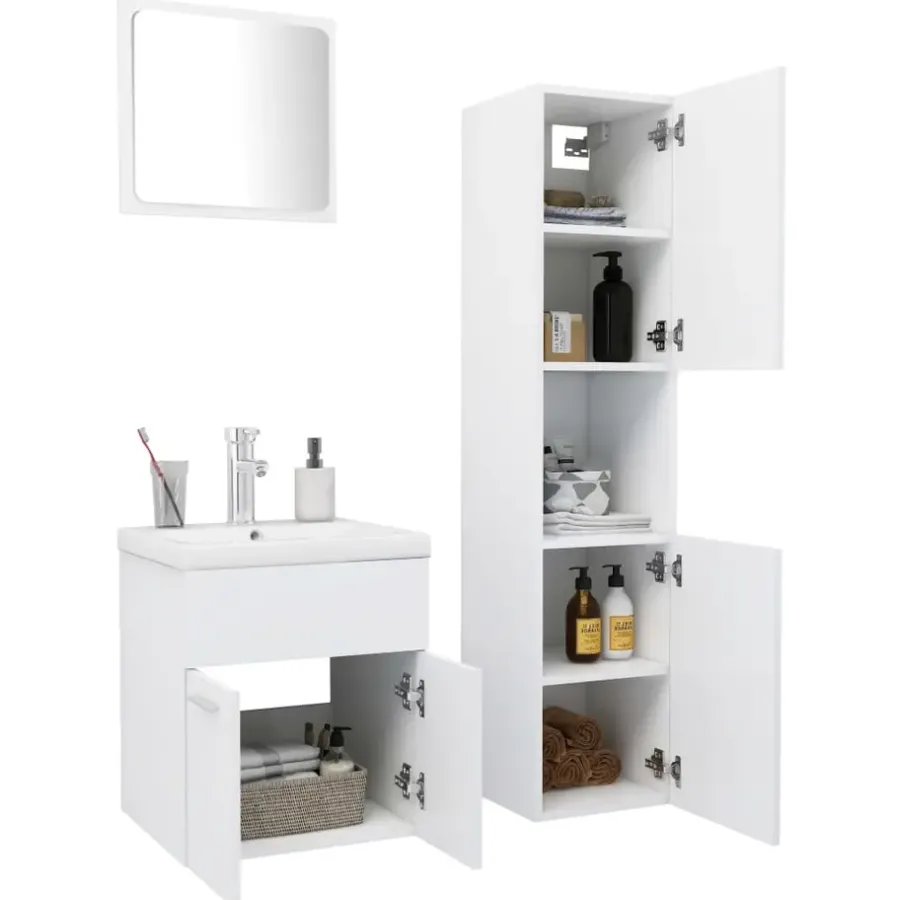 Badmeubelsets-vidaXL - Badkamermeubelset - Wit - Bewerkt hout - 41 x 38.5 x 46 cm