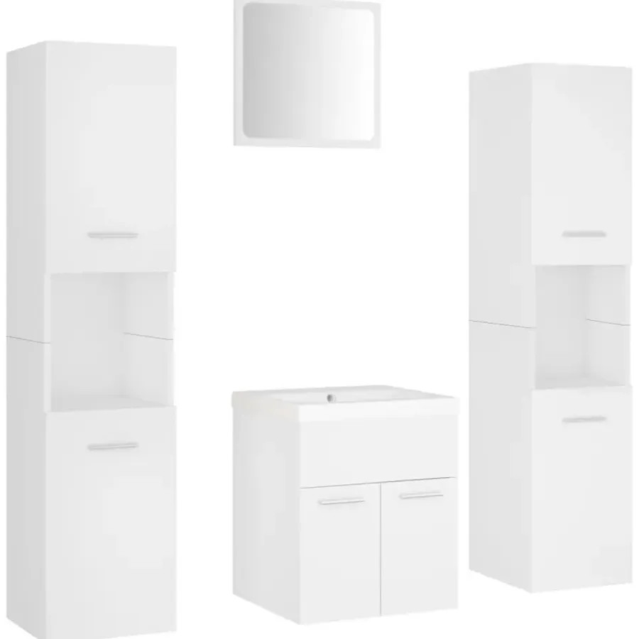 Badmeubelsets-vidaXL - Badkamermeubelset - Wit - Bewerkt hout - 41 x 38.5 x 46 cm