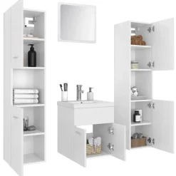 Badmeubelsets-vidaXL - Badkamermeubelset - Wit - Bewerkt hout - 41 x 38.5 x 46 cm