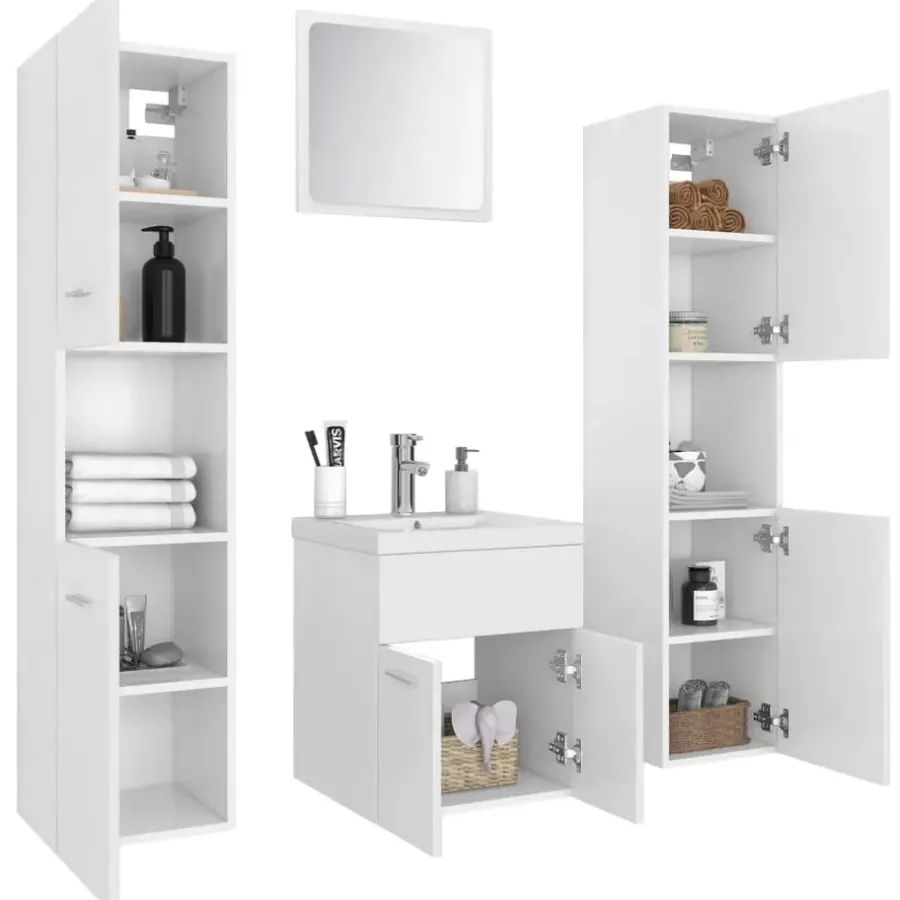 Badmeubelsets-vidaXL - Badkamermeubelset - Wit - Bewerkt hout - 41 x 38.5 x 46 cm