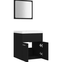 Badmeubelsets-vidaXL - Badkamermeubelset - Zwart - Bewerkt hout - 41 x 38.5 x 46 cm