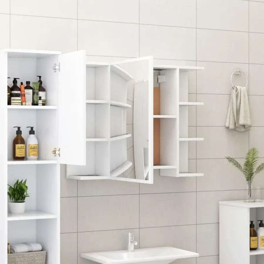 Spiegelkasten-vidaXL - Badkamerspiegelkast - Wit - Bewerkt hout