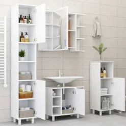 Spiegelkasten-vidaXL - Badkamerspiegelkast - Wit - Bewerkt hout
