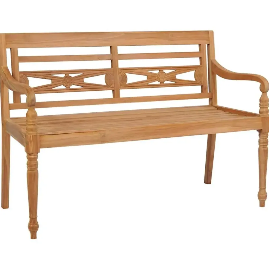 vidaXL - Bank Batavia met zwart kussen - Teakhout - 120x51.5x84 cm