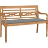 Tuinbanken-vidaXL - Bank Batavia met grijs kussen - Teakhout - 120x51.5x84 cm