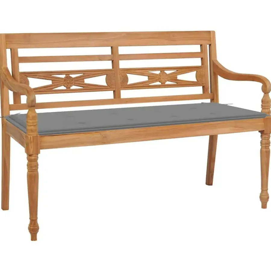 Tuinbanken-vidaXL - Bank Batavia met grijs kussen - Teakhout - 120x51.5x84 cm