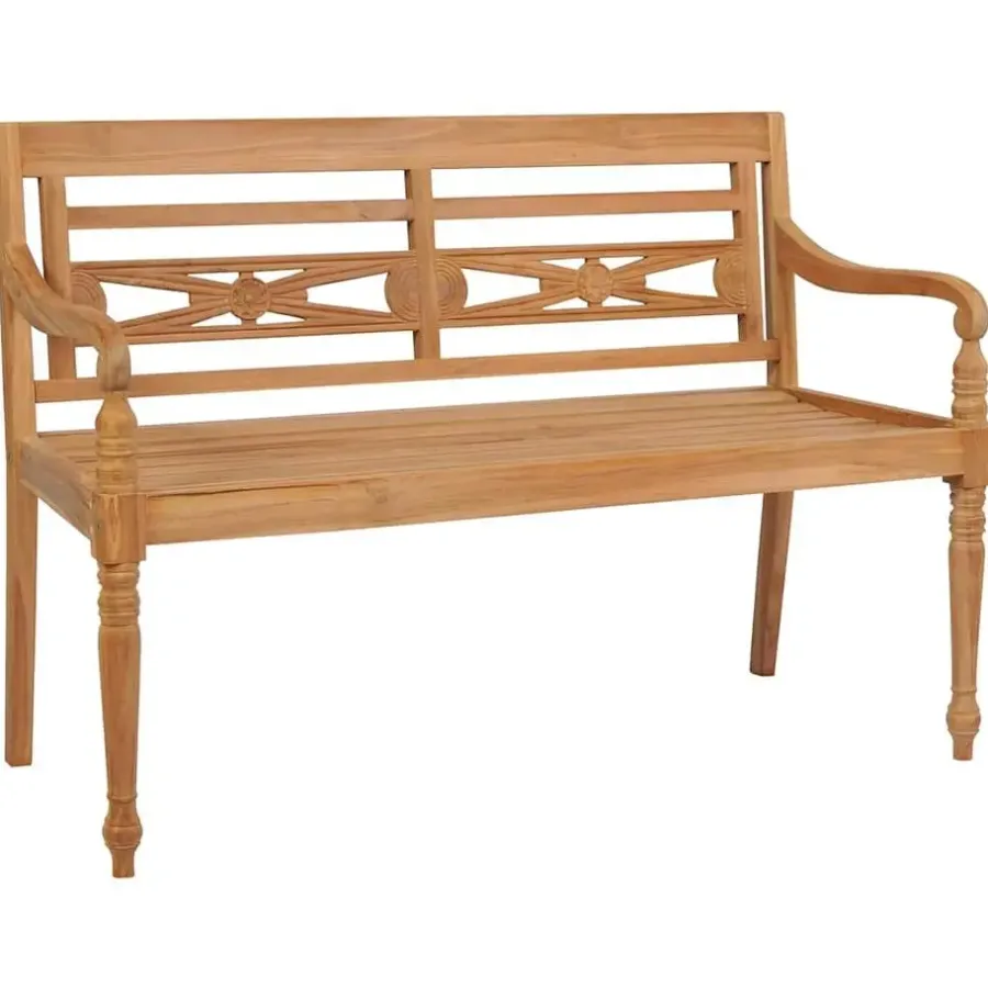 Tuinbanken-vidaXL - Bank Batavia met grijs kussen - Teakhout - 120x51.5x84 cm