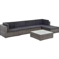 Loungesets-vidaXL - Bankset - Grijs - Poly rattan