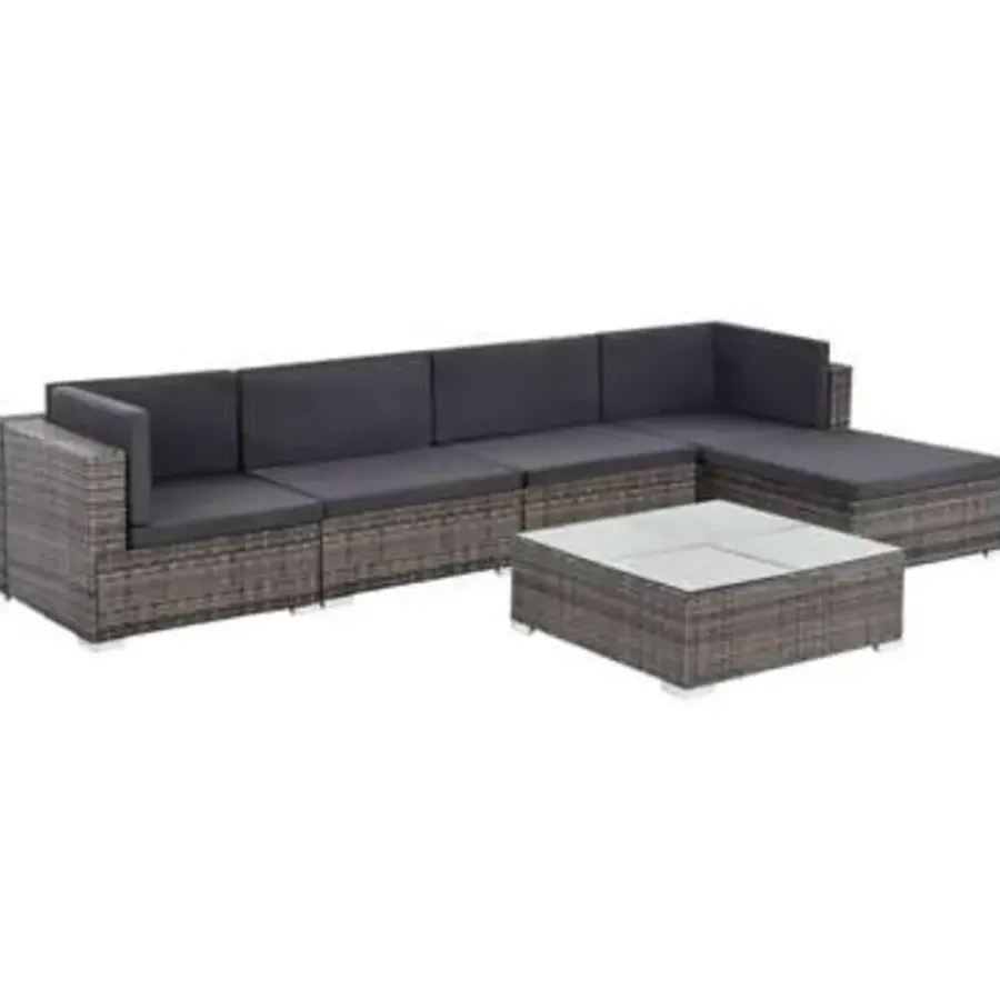 Loungesets-vidaXL - Bankset - Grijs - Poly rattan