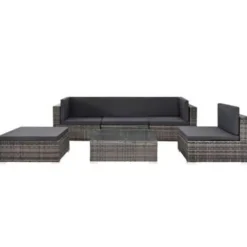 Loungesets-vidaXL - Bankset - Grijs - Poly rattan