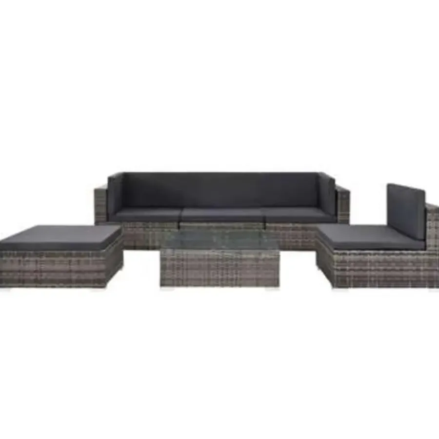 Loungesets-vidaXL - Bankset - Grijs - Poly rattan