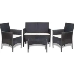 Loungesets-vidaXL - Bankset - Zwart - Poly rattan