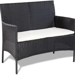 Loungesets-vidaXL - Bankset - Zwart - Poly rattan