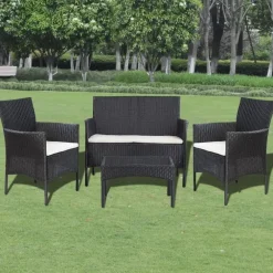 Loungesets-vidaXL - Bankset - Zwart - Poly rattan