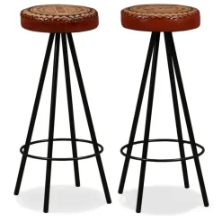 vidaXL - Barkruk - Bruin - Leer - 2 stuks