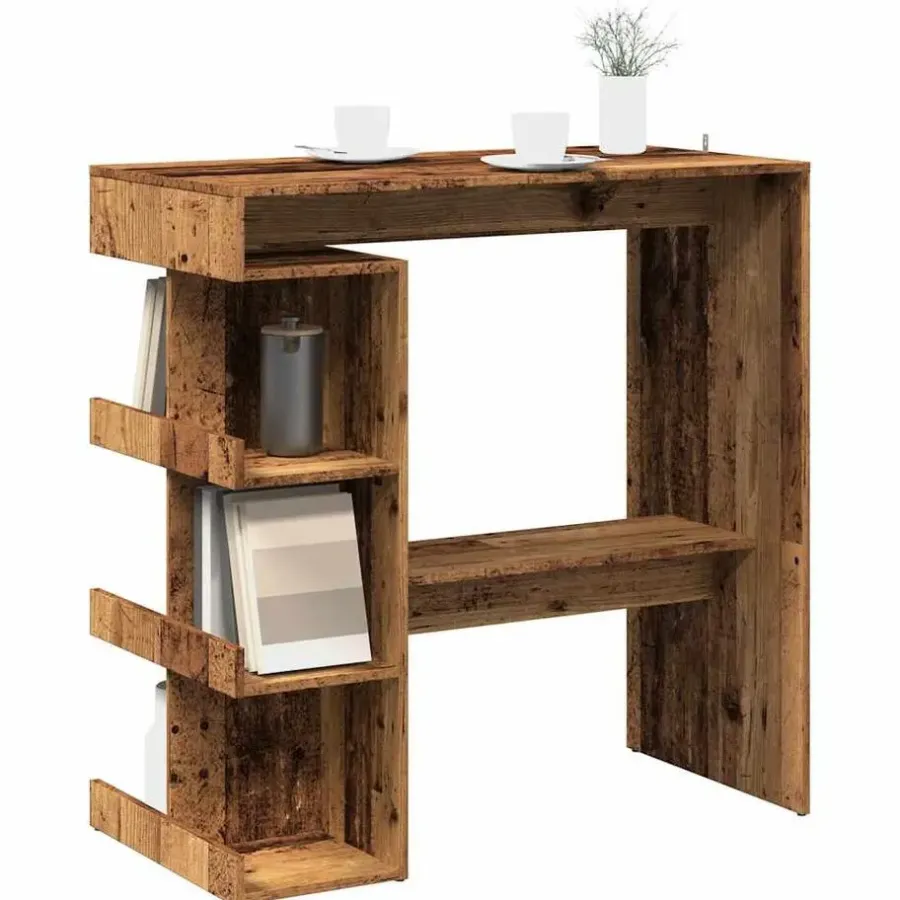 Bartafels-vidaXL - Bartafel met opbergruimte - Oud hout - Bewerkt hout - 100x48 cm