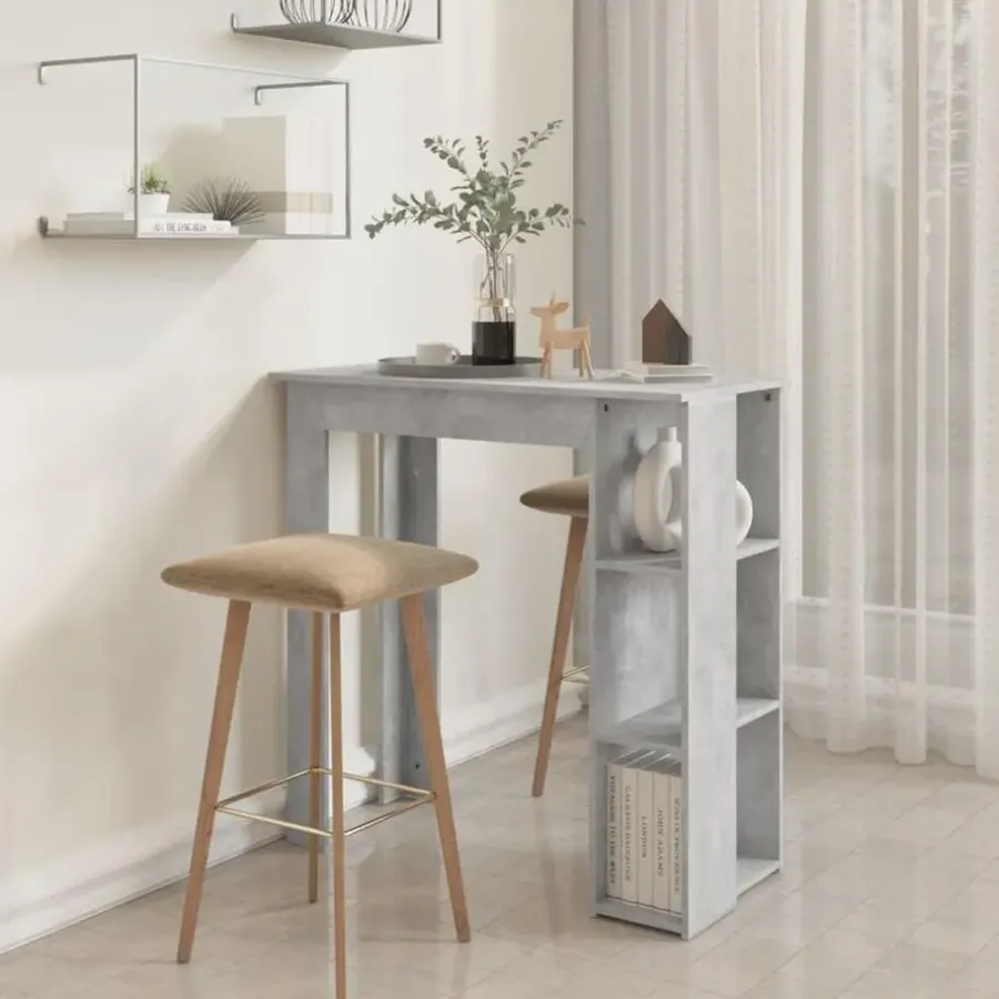Bartafels-vidaXL - Bartafel met opbergruimte - Betongrijs - Bewerkt hout - 102x50 cm