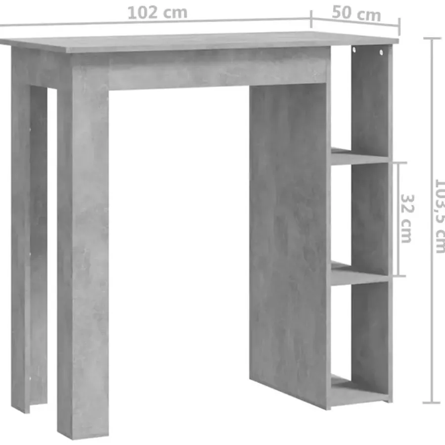 Bartafels-vidaXL - Bartafel met opbergruimte - Betongrijs - Bewerkt hout - 102x50 cm