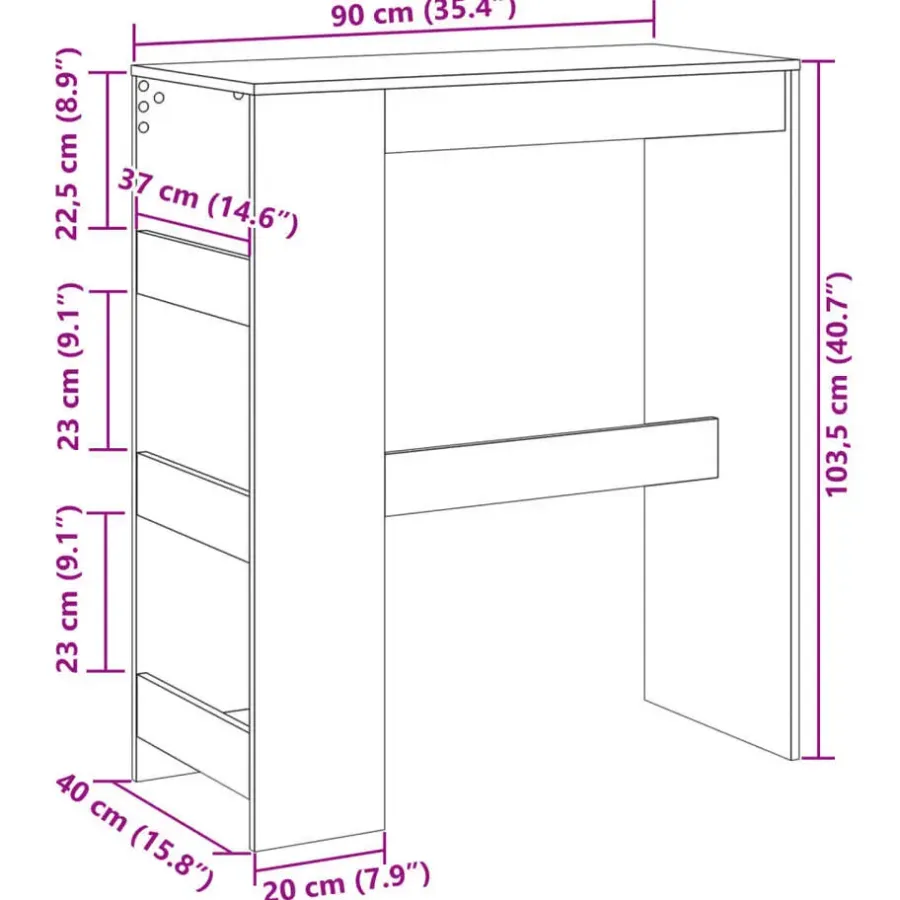 Bartafels-vidaXL - Bartafel met opbergruimte - Wit - Bewerkt hout - 90x43 cm