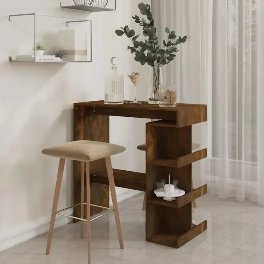 vidaXL - Bartafel met opbergruimte - Gerookt eiken - Bewerkt hout - 100x50 cm