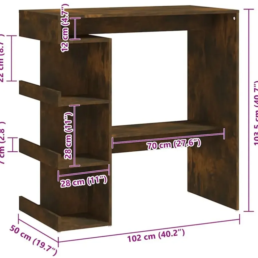 vidaXL - Bartafel met opbergruimte - Gerookt eiken - Bewerkt hout - 100x50 cm