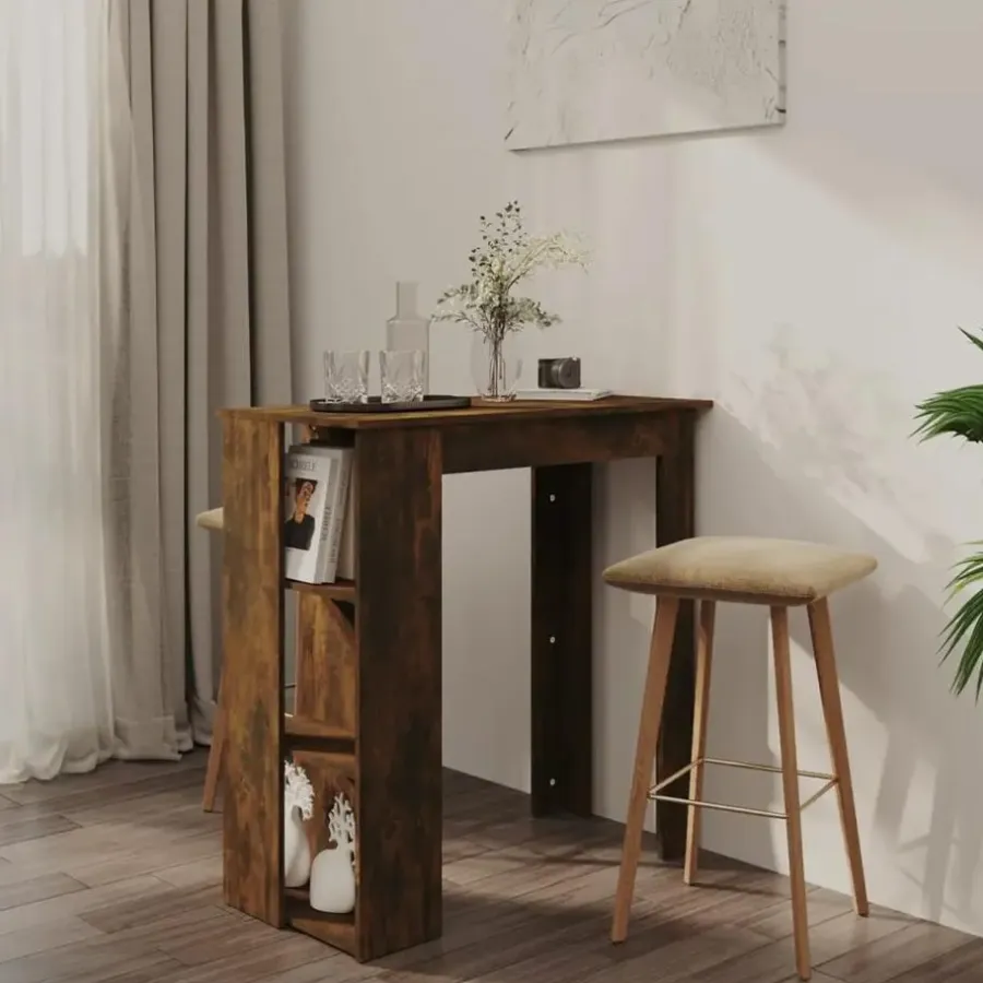 Bartafels-vidaXL - Bartafel met opbergruimte - Gerookt eiken - Bewerkt hout - 102x50 cm