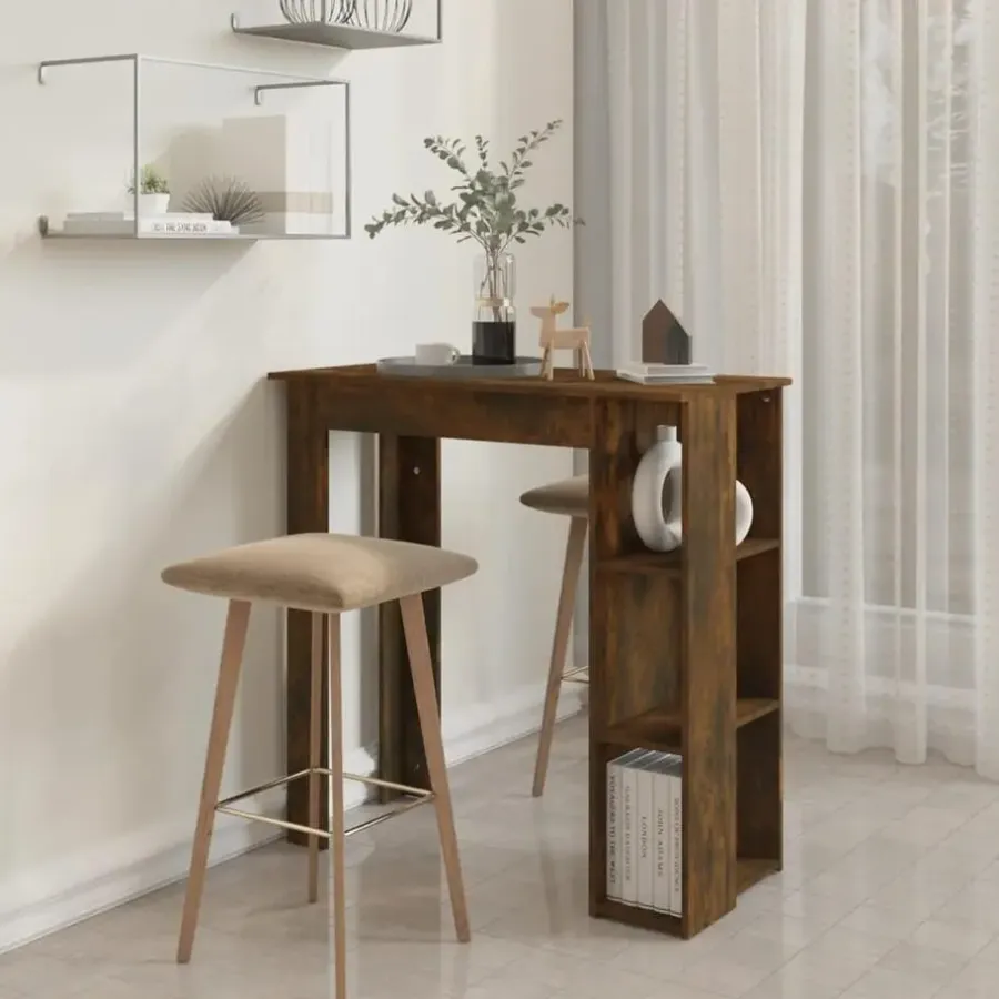 Bartafels-vidaXL - Bartafel met opbergruimte - Gerookt eiken - Bewerkt hout - 102x50 cm