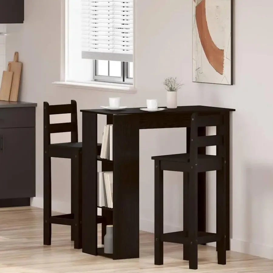 Bartafels-vidaXL - Bartafel met schappen - Zwart eiken - Bewerkt hout - 102x50 cm