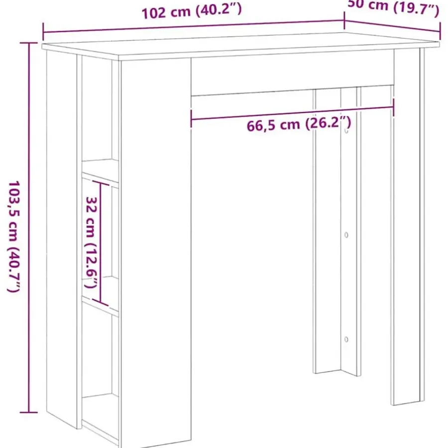 Bartafels-vidaXL - Bartafel met schappen - Zwart eiken - Bewerkt hout - 102x50 cm