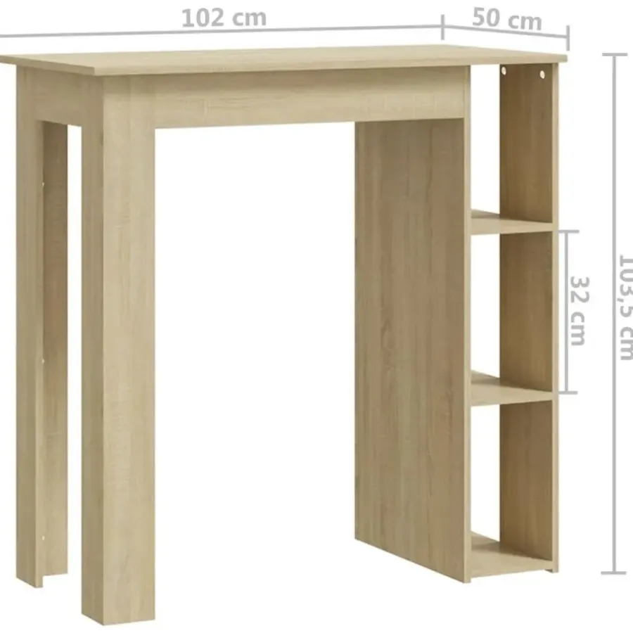 Bartafels-vidaXL - Bartafel met schappen - Sonoma eiken - Bewerkt hout - 102x50 cm