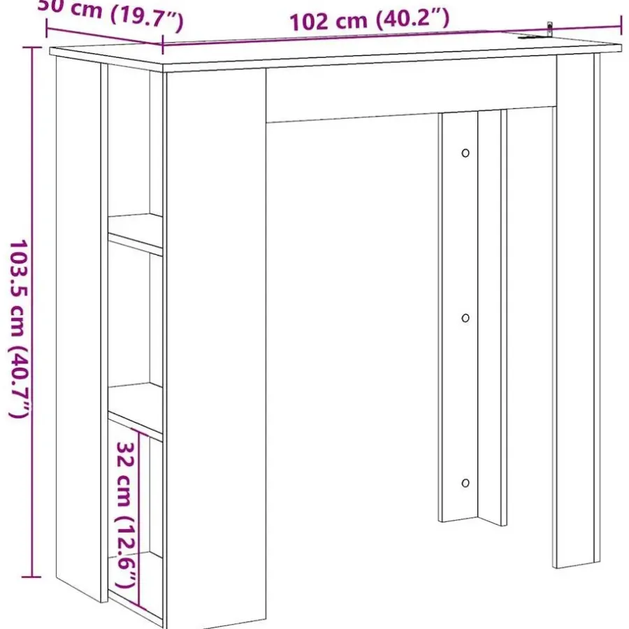 Bartafels-vidaXL - Bartafel met schappen - Oud hout - Bewerkt hout - 102x50 cm