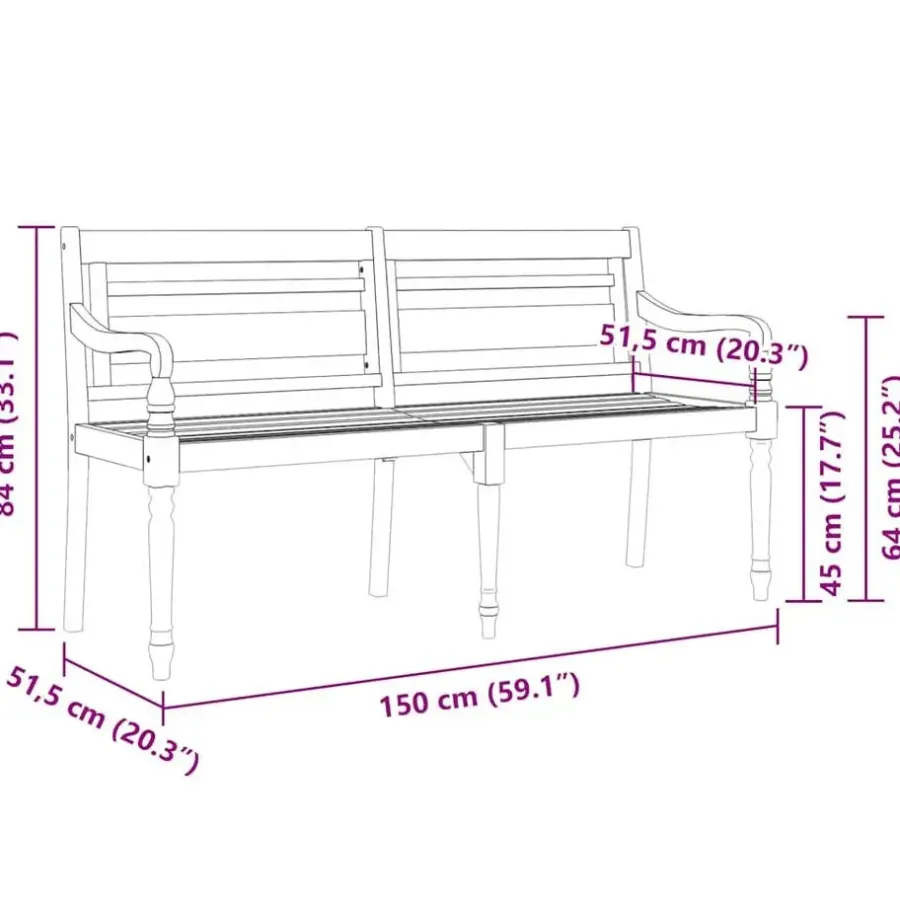 vidaXL - Batavia Tuinbank met beige kussen - Teakhout - 150x51.5x84 cm